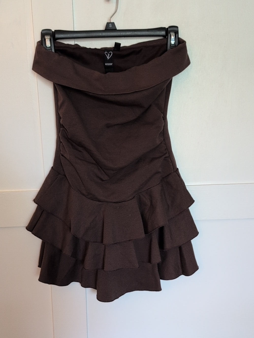 Windsor Strapless Tiered Ruffle Dress in Dark Brown